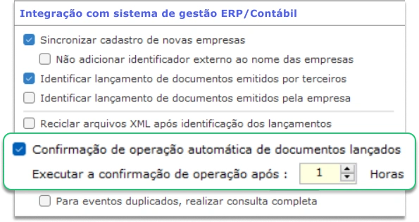 Confirmação da operação automática