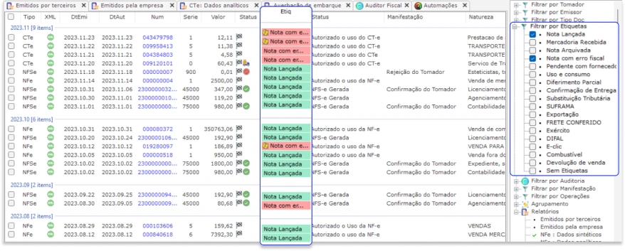 Gerenciamento de etiquetas