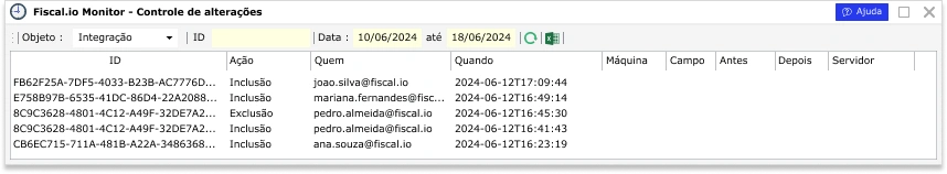 Log de alterações de dados