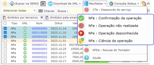 Manifestação do destinatário da NFe